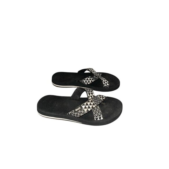 Teva Mush Kalea Black & White Geometric Print Boho Thong Sandals Women’s Size 7 - Picture 1 of 6
